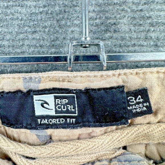 Rip Curl Shorts Mens 34 Tan Beige Chino Casual Surf Beach Embroidered Flat Front - Picture 4 of 8